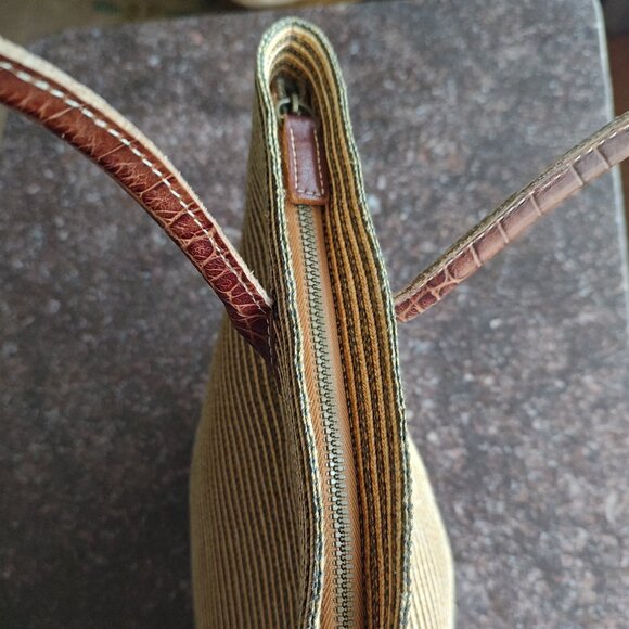 Eric Javits Raffia Beige Weaved Tote Shoulder Bag Croc Embossed Leather Trim - Picture 9 of 9